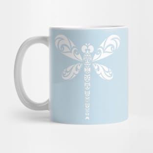 Dragonfly White Tribal Tattoo Style Art Mug